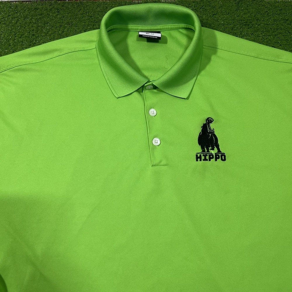 Nike Golf Polo 2XL Lime Green Performance Embroider Hippo Golf Logo Shirt 2000s
